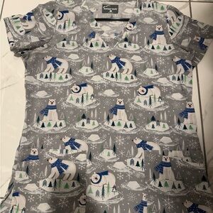 Fun Polar Bear Print Women's Scrub Top